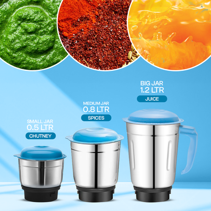 Moonstruck Blue 750 Watt Mixer Grinder with Worth Rs 500 Dry Iron Free