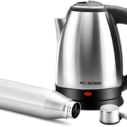 Moonstruck 1500W Fast Heating 1.8L Stainless Steel Electric Kettle with Auto Cut-Off + 1L Stainless Steel Bottle