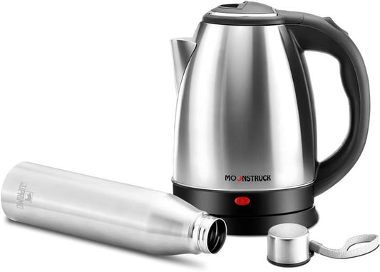 Moonstruck 1500W Electric Kettle + 1L Stainless Steel Bottle Combo | 1.8L | Fast Boil | Auto Cut-Off | ISI Certified | 2 Year Warranty
